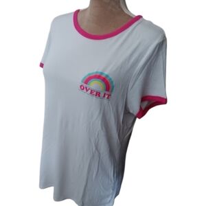 Joe Boxer~ White Pink Ringer Tee – Rainbow “Over It” Graphic – Size L